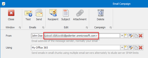 Setting the sender email address for SMTP email server of Office 365
