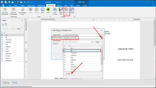 Mail merge to multiple PDF files and name individually each PDF file per recipient
