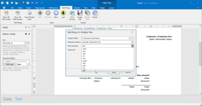 Mail merge into multiple files