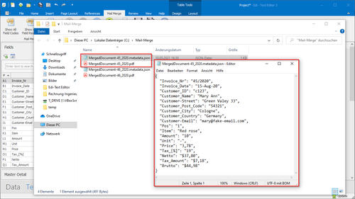 Multiple PDF documents with additional mail merge metadata files