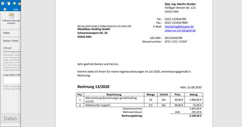 Serienbrief-Vorschau einer Ingenieur-Rechnung erstellen