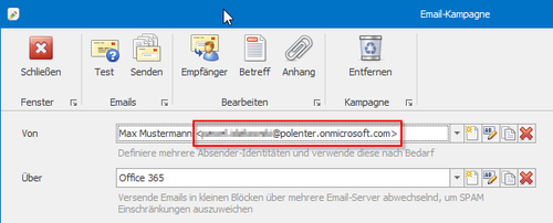 Den Benutzer für den E-Mail-Versand von Serienbrief mit Office 365 in Edi - Texteditor konfigurieren