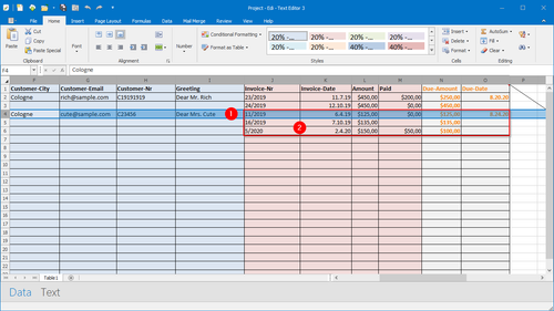 Create data table for master detail mail merge