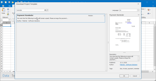 Download mail merge template for an invoice payment reminder from the online repository of Edi