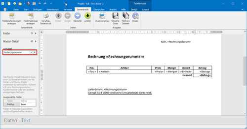 Schlüssel für den Master-Detail Serienbrief definieren