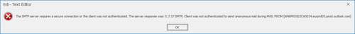 The SMTP server required a secure connection or the client was not authenticated. The server response was: 5.7.57 SMTP