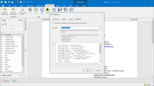 Append all mail merge fields into metadata editor