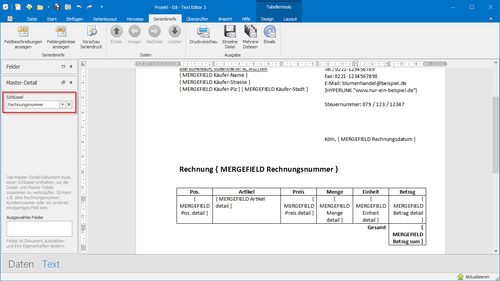 Schlüssel in einem Master-Detail Serienbrief definieren