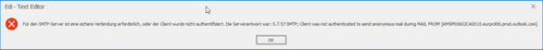 Für den SMTP-Server ist eine sichere Verbindung erforderlich, oder der Client wurde nicht authentifiziert