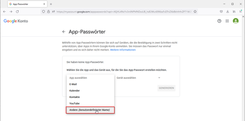 Andere als App-Passwort auswählen