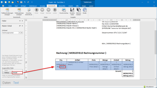 Serienbrief-Feld als Detail, in einem Master-Detail-Report markieren