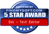 5 star award for Edi-Texteditor on findmysoft